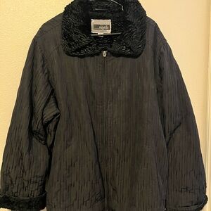 Nayelle Women’s Fleece Jacket Quilted Faux Fur Collar Black Size 2XL